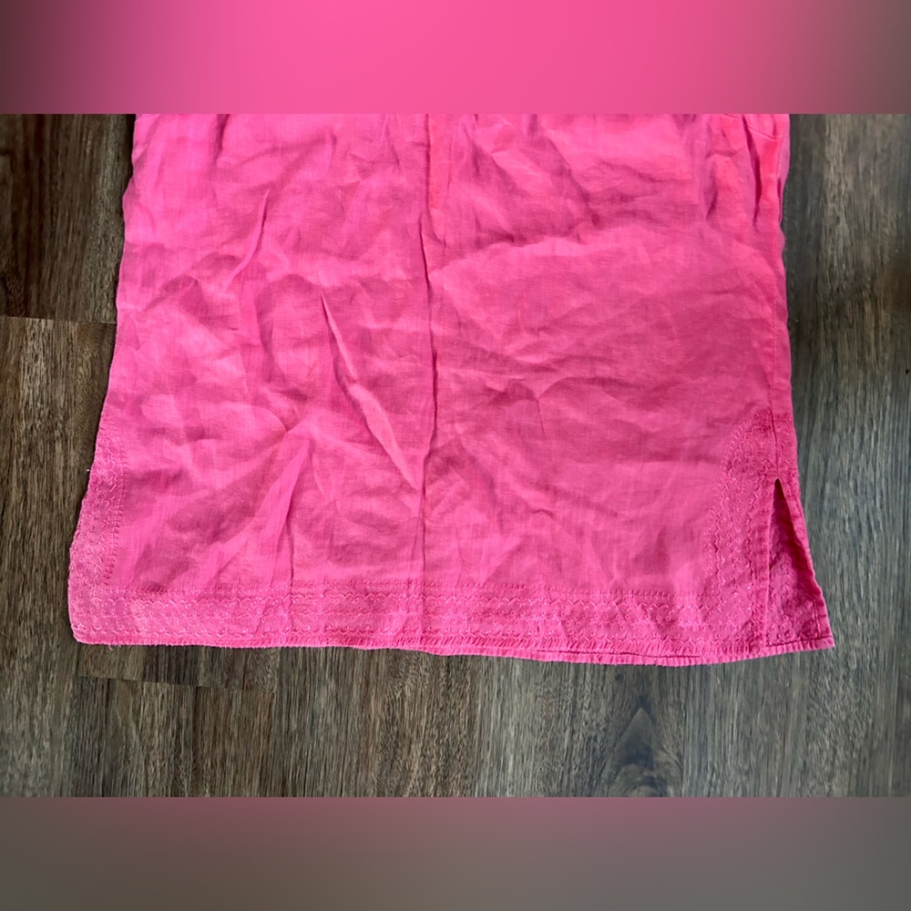 SAINT TROPEZ 100% Linen Embroidered Notch Neck Short Sleeve Top Casual Pink Sz M - Picture 8 of 16